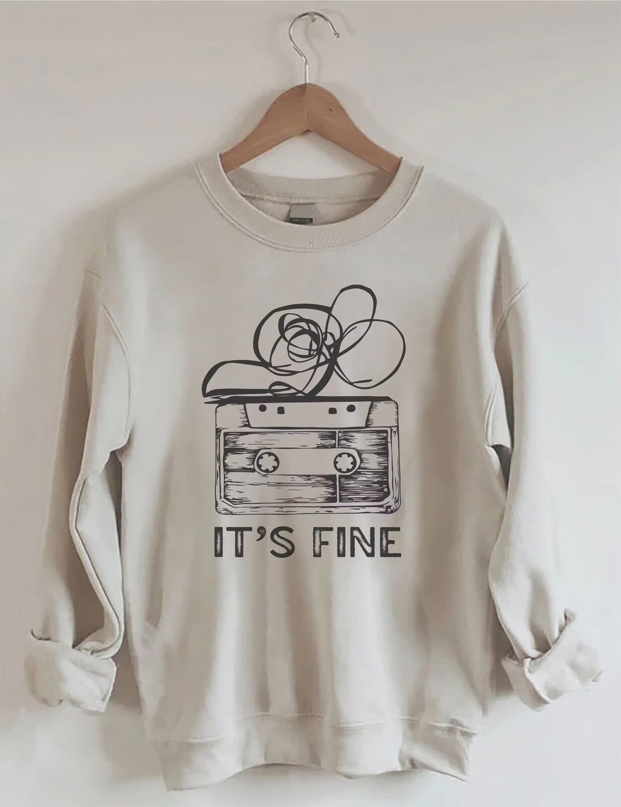 It's Fine Tangled Cassette Tape Funny Quote Crewneck Sweatshirt